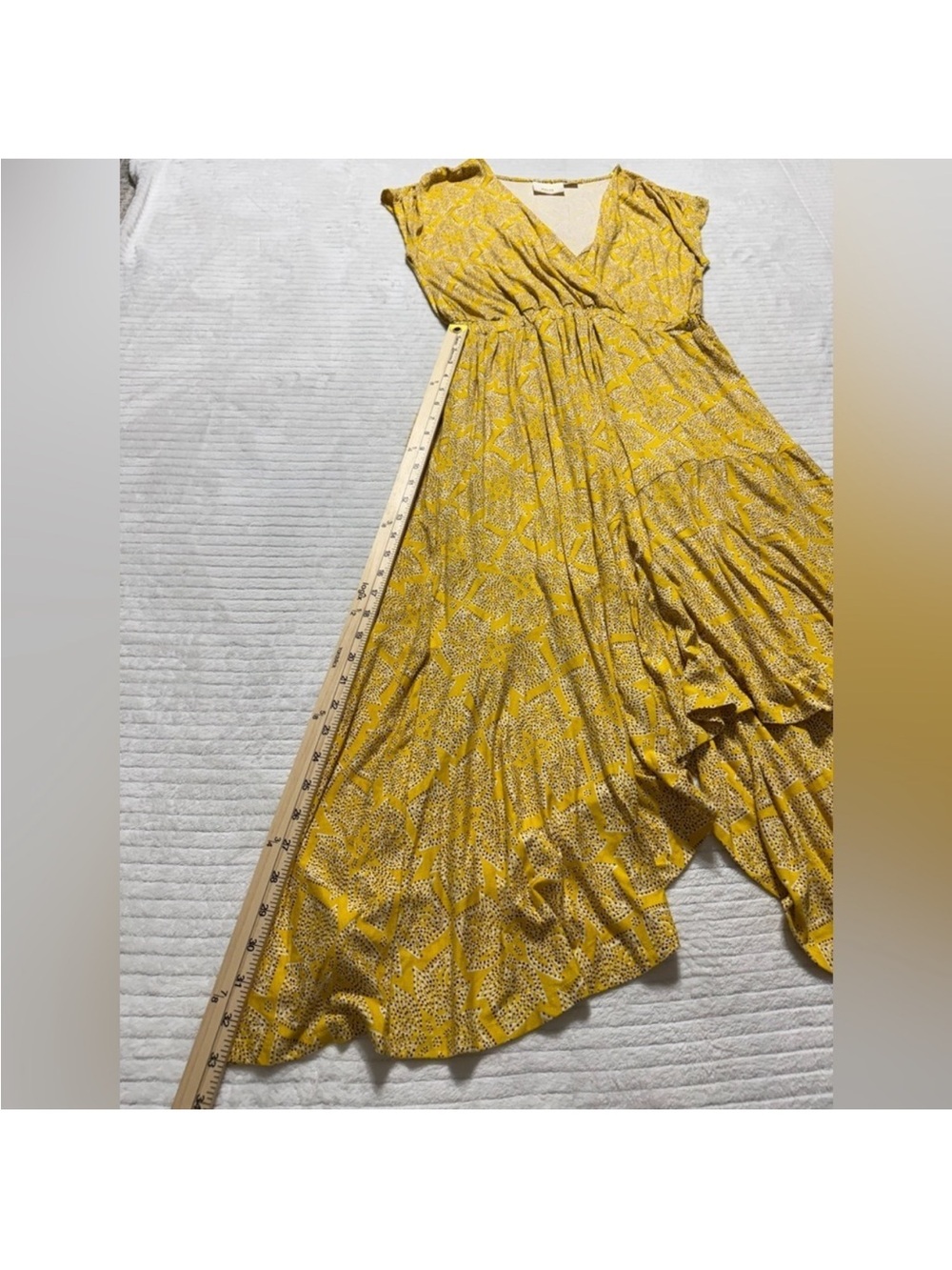 Anthropologie Yellow Printed High-Low Wrap Dress - Picture 4 of 9